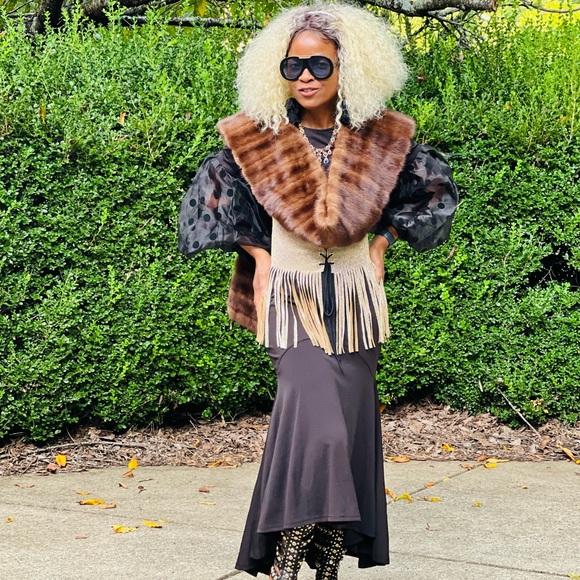 Designer Custom sable color mink fur Stole Shawl Wrap OS  7.7x 7.5\